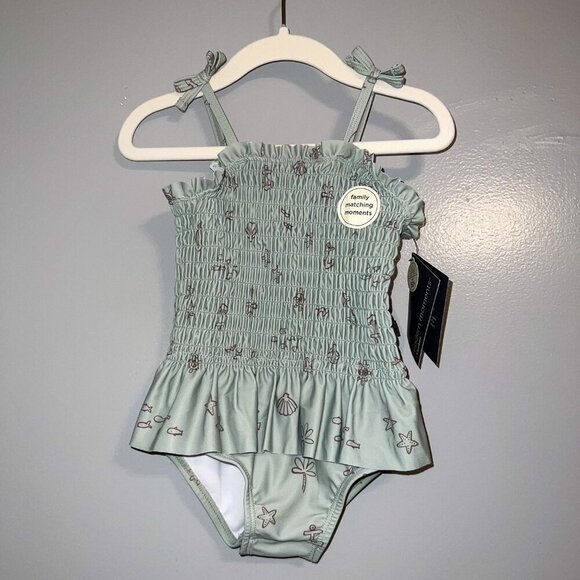 NWT Modern Moments by Gerber Toddler Girl Smocked Swimsuit Green Beachy Size 18M - Picture 3 of 8